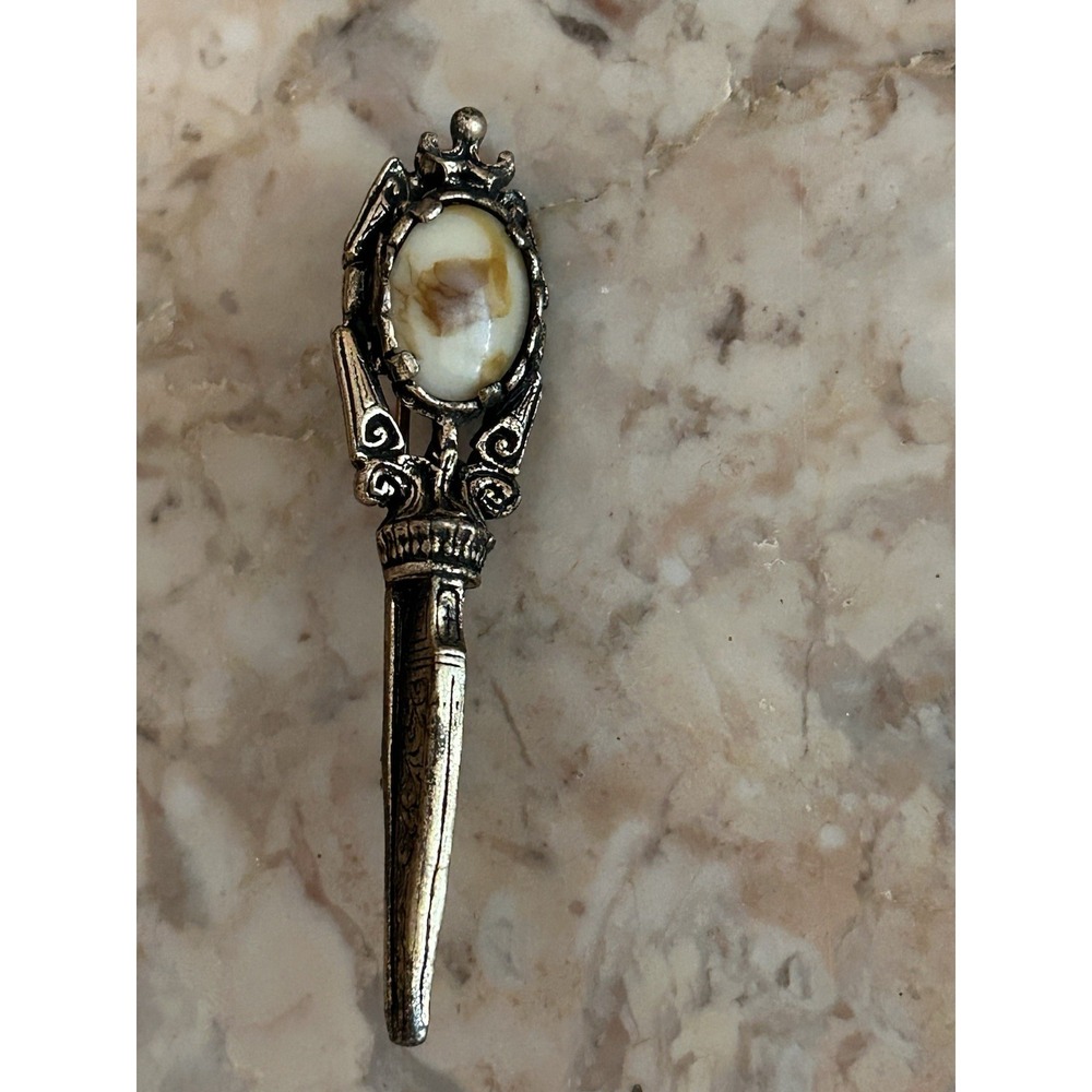 Vintage Brooch Celtic Scepter Dagger Bohemian Glass Scottish Sword England